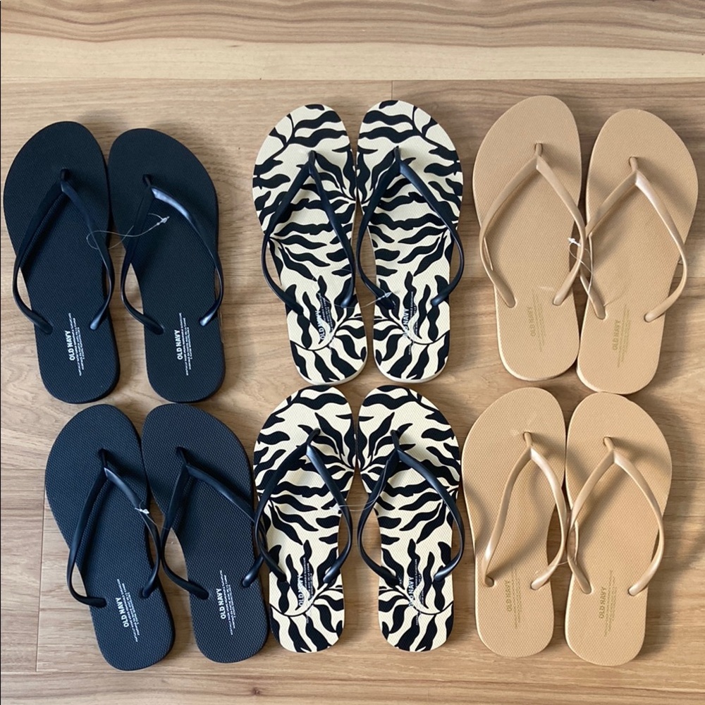 Old Navy Flip Flops Set - Black, Zebra, Tan